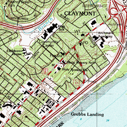 Topographic Map of Holy Rosary School, DE