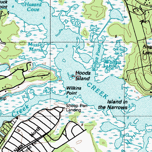 Topographic Map of Hoods Island, DE