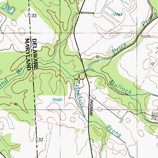 Topographic Map of Hopkins Prong, DE