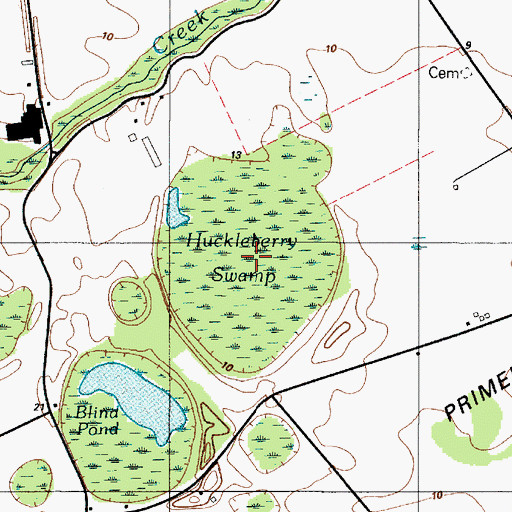 Topographic Map of Huckleberry Swamp, DE