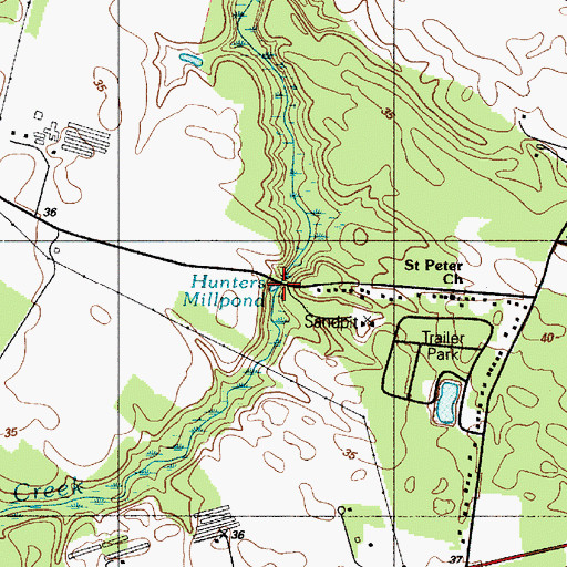 Topographic Map of Hunters Millpond, DE