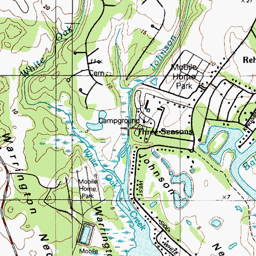 Topographic Map of Johnson Branch, DE
