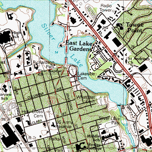 Topographic Map of Lakeside Cemetery, DE