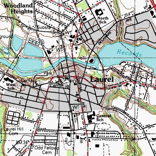 Topographic Map of Laurel, DE
