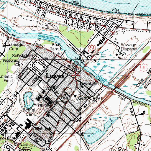 Topographic Map of Lewes, DE