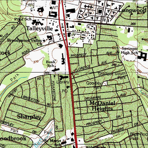 Topographic Map of McDaniel Heights, DE