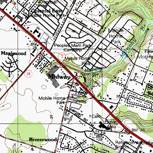 Topographic Map of Midway, DE