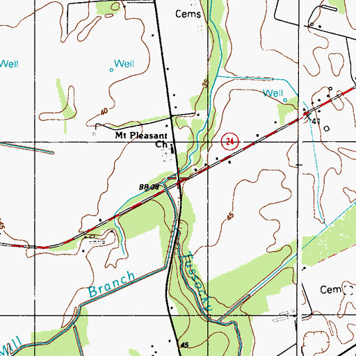 Topographic Map of Mill Branch, DE