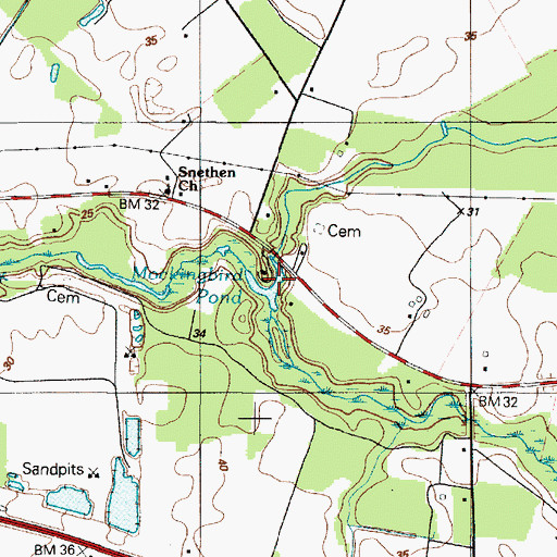 Topographic Map of Mockingbird Creek, DE