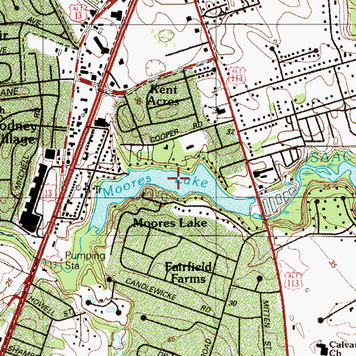 Topographic Map of Moores Lake, DE