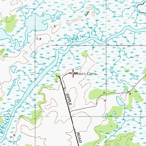 Topographic Map of Moors Cemetery, DE