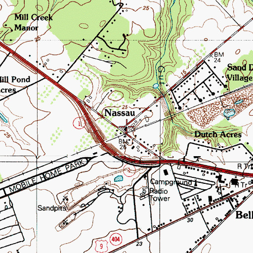 Topographic Map of Nassau, DE