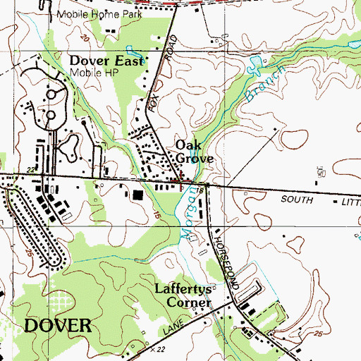 Topographic Map of Oak Grove, DE