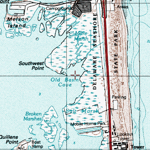 Topographic Map of Old Basin Cove, DE