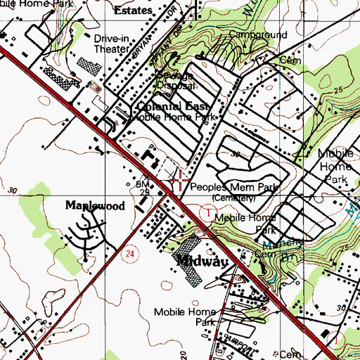 Topographic Map of Peoples Memorial Park, DE