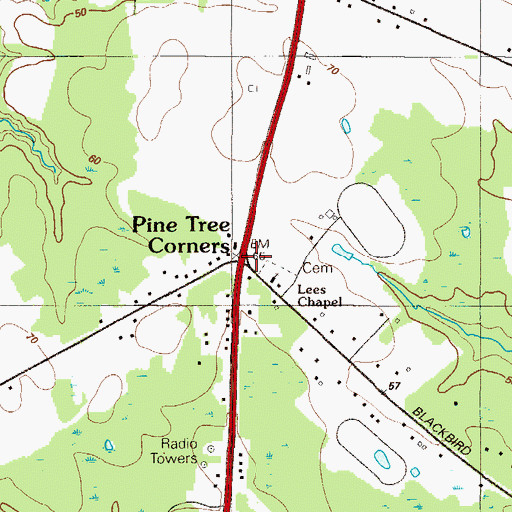Topographic Map of Pine Tree Corners, DE