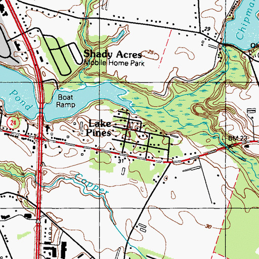 Topographic Map of Lake Pines, DE