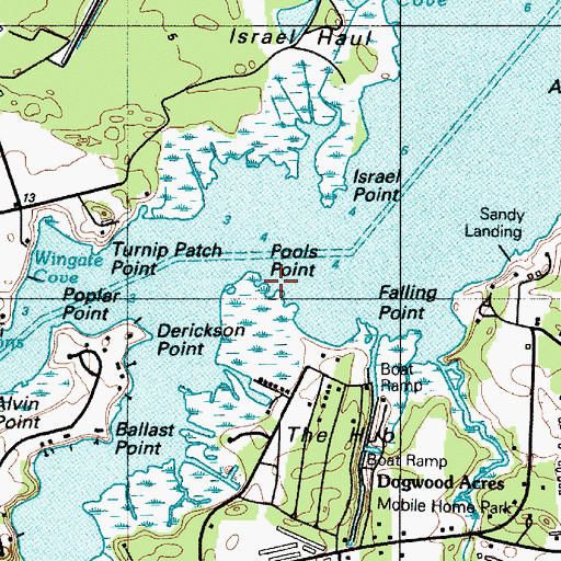 Topographic Map of Pools Point, DE