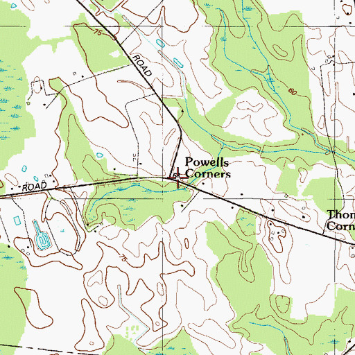 Topographic Map of Powells Corners, DE