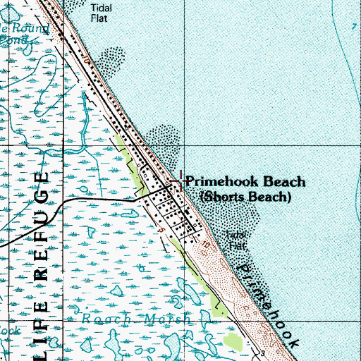 Topographic Map of Primehook Beach, DE