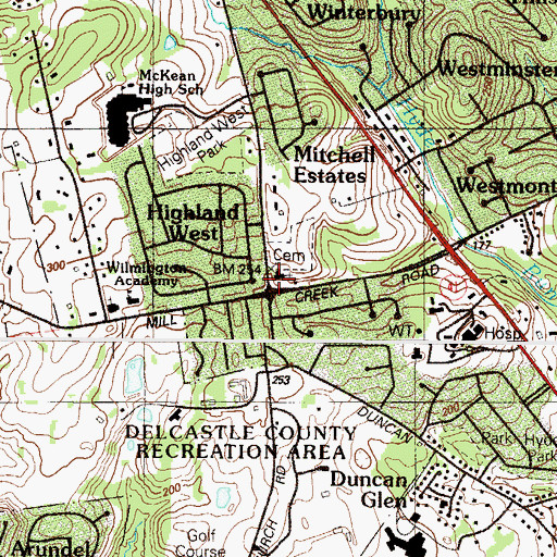 Topographic Map of Red Clay Creek Presbyterian Church, DE