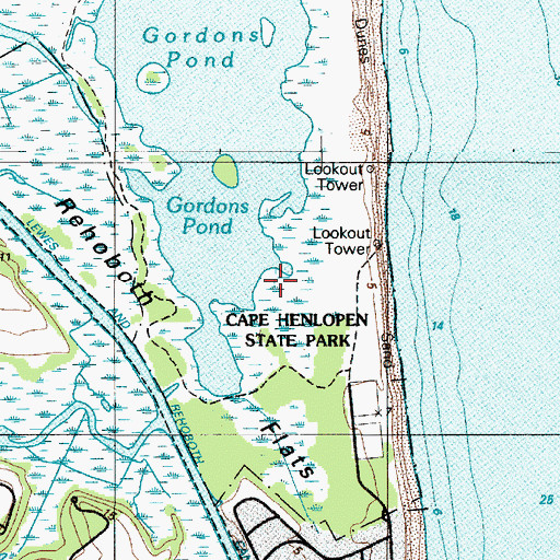 Topographic Map of Rehoboth Flats, DE