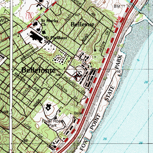 Topographic Map of River Road School, DE
