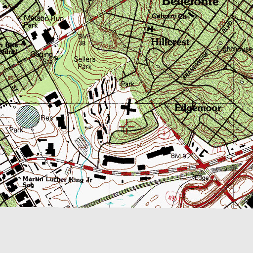 Topographic Map of Riverside Extended Care Pavilion, DE