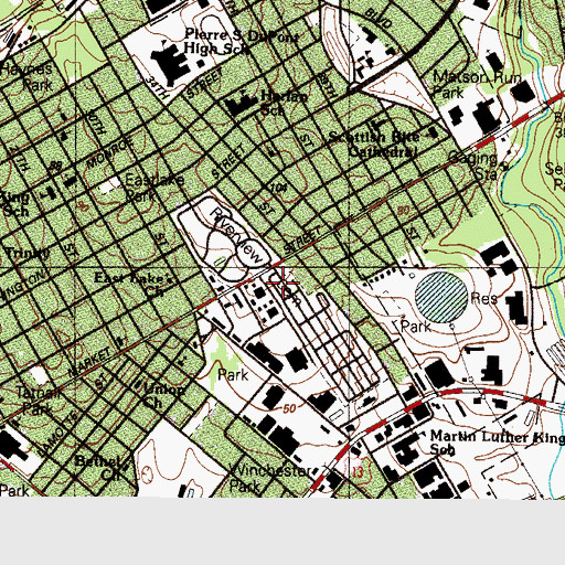 Topographic Map of Riverview Cemetery, DE