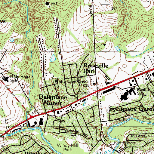 Topographic Map of Roseville Park, DE