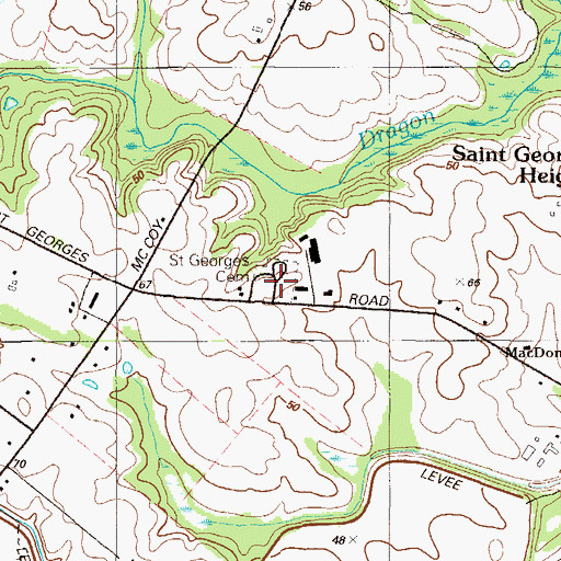 Topographic Map of Saint Georges Cemetery, DE