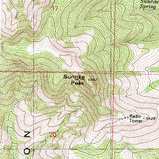 Topographic Map of Sunrise Peak, AZ