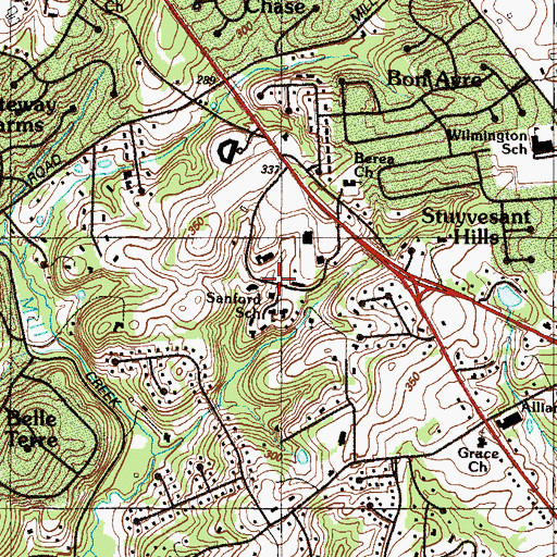 Topographic Map of Sanford School, DE