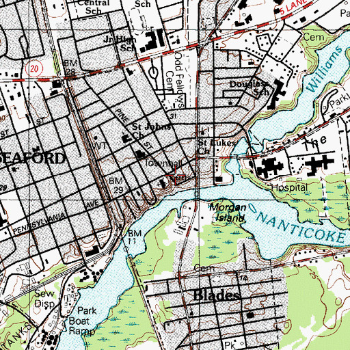 Topographic Map of Seaford, DE