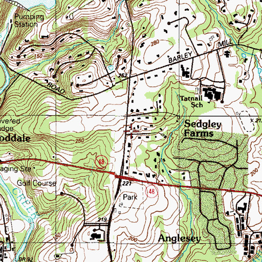 Topographic Map of Sedgley Farms, DE