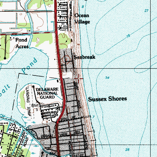 Topographic Map of Sussex Shores, DE