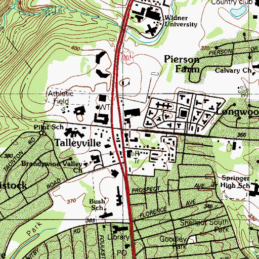 Topographic Map of Talleyville, DE