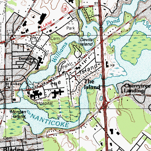 Topographic Map of The Island, DE