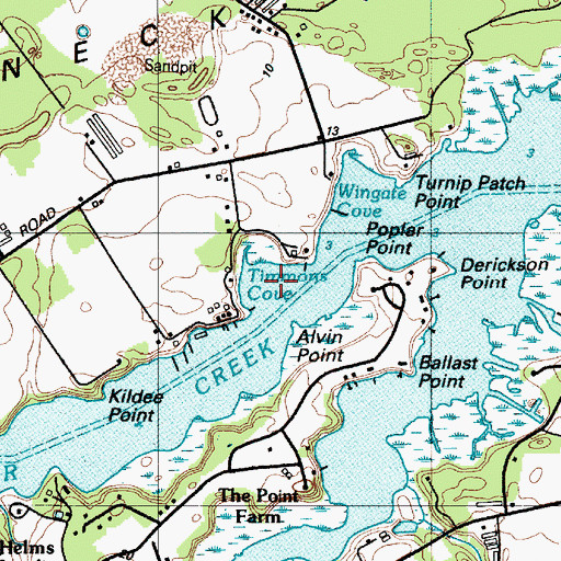 Topographic Map of Timmons Cove, DE