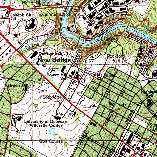 Topographic Map of Tower Hill School, DE