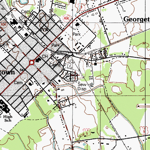 Topographic Map of Union Cemetery, DE