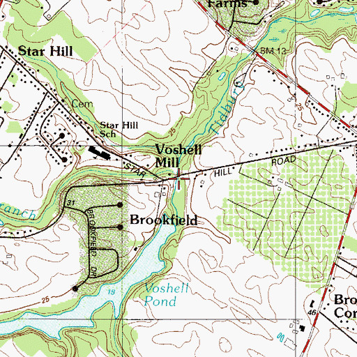 Topographic Map of Voshell Mill, DE