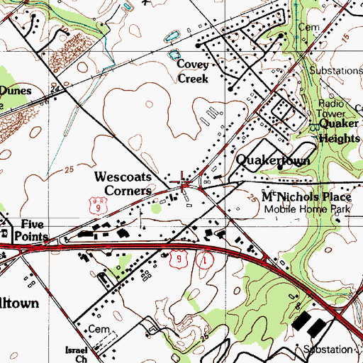 Topographic Map of Wescoats Corner, DE