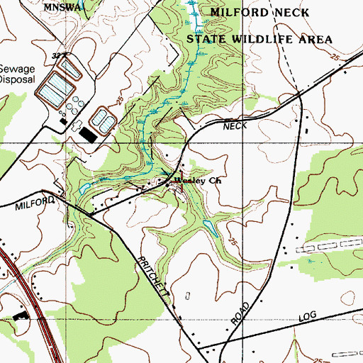 Topographic Map of Wesley Church, DE