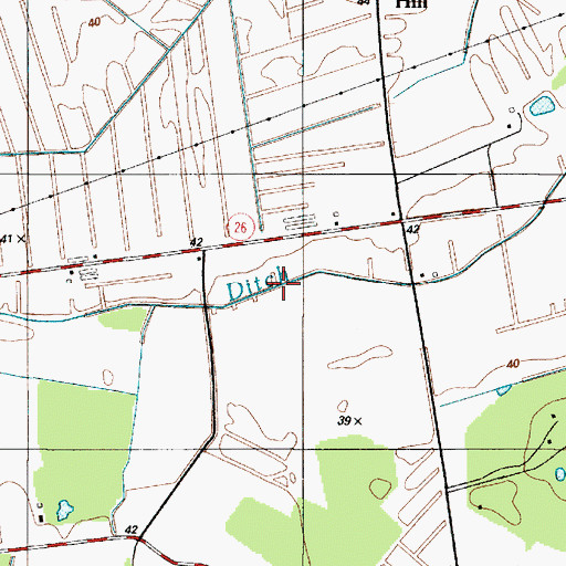 Topographic Map of Whartons Ditch, DE