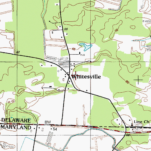 Topographic Map of Whitesville, DE