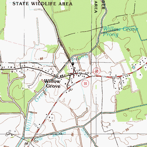 Topographic Map of Willow Grove, DE
