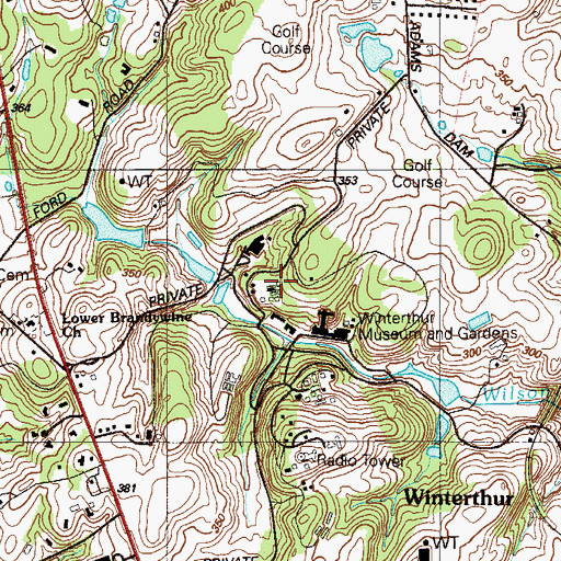Topographic Map of Winterthur Gardens, DE
