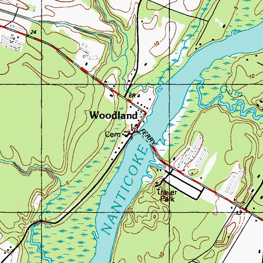 Topographic Map of Woodland Cemetery, DE