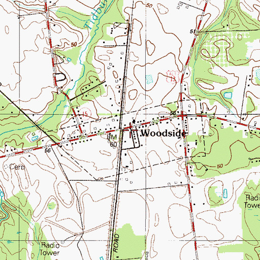 Topographic Map of Woodside, DE